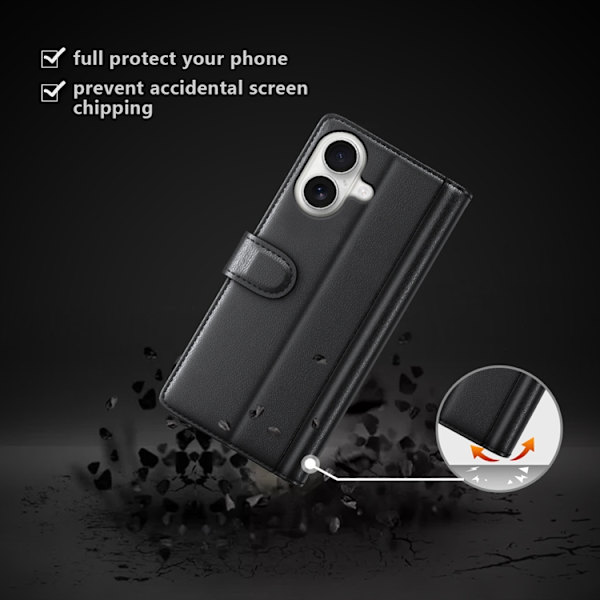 iPhone 17 Plånboksfodral Äkta Läder - Svart Svart