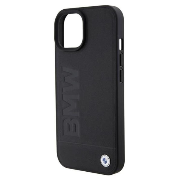 BMW iPhone 15 Case Magsafe Nahka Hot Stamp - musta