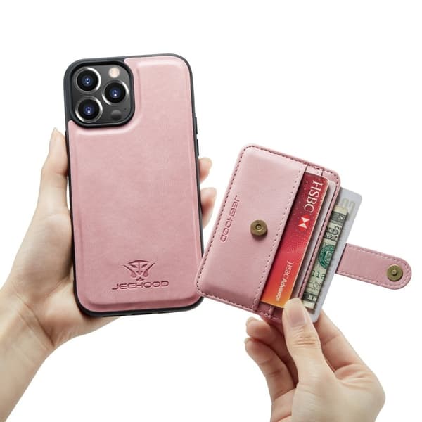 JEEHOOD Mobilskal till iPhone 13 Pro Max 2-i-1 Anti-tjuv Rosa