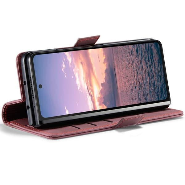 CASEME 013 Series Samsung Galaxy Z Fold6 Konstläder Plånboksfodral - Vinröd