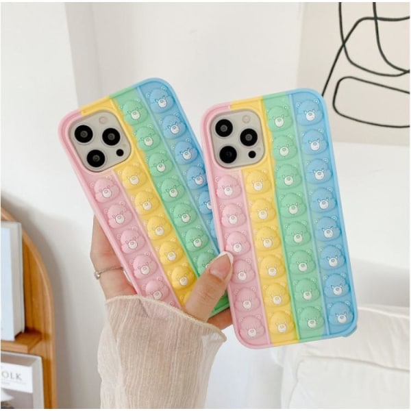 MultiColor Bear Faces Pop it Fidget Skal till iPhone 7/8/SE 2020