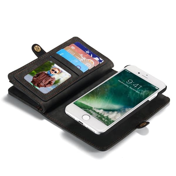 CASEME 008 2-i-1 Plånboksfodral Vintage Konstläder iPhone 7/8/SE Grå