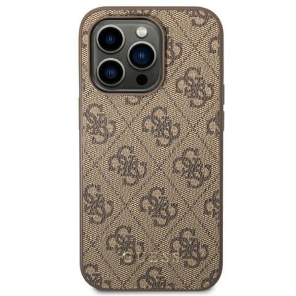 GUESS iPhone 14 Pro Case 4G Saffiano Metal Gold Logo - ruskea