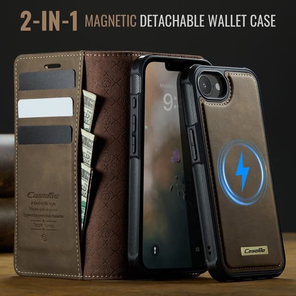 CASEME C49 Mobilskal till iPhone 16e MagSafe RFID Blocker Läder Kaffe
