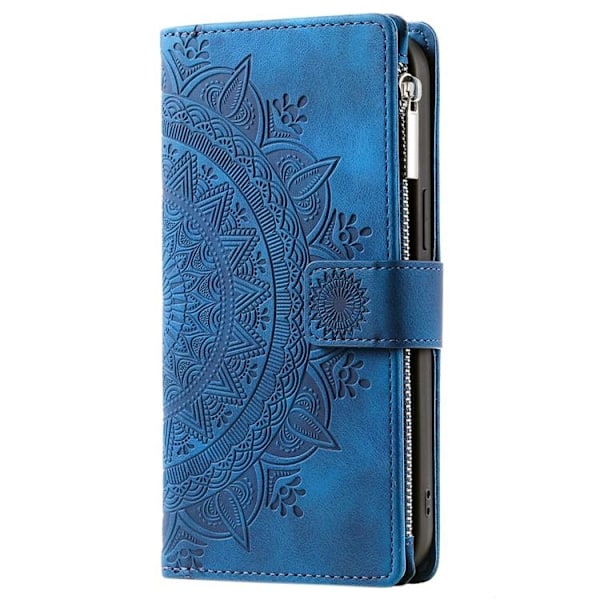 iPhone 15 Plus Plånboksfodral Mandala Flower Imprinted - Blå