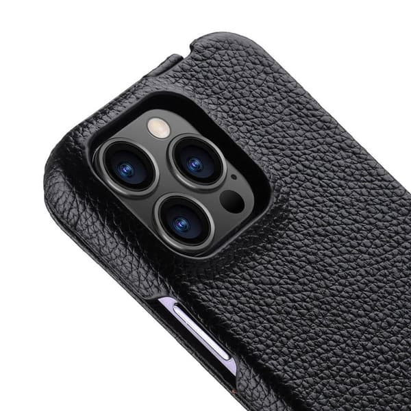 MELKCO Mobilskal till iPhone 15 Pro Litchi Textur Äkta Läder + PC - Brun