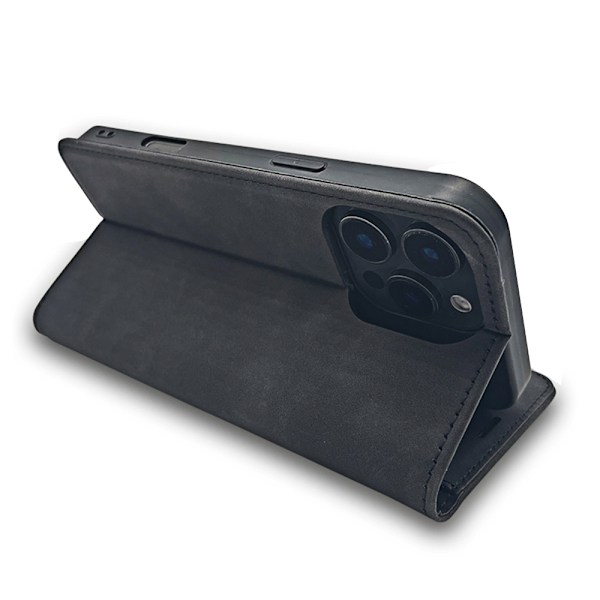 iPhone 16 PRO Max - Mobilplånbok Smart Suede Läder fodral Svart Svart