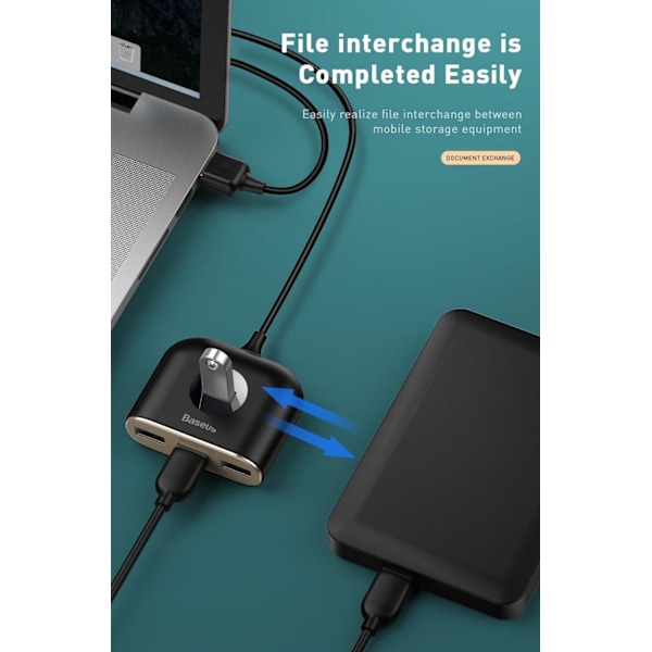 4in1 USB Hub, USB 3.0 BASEUS Square Round Svart