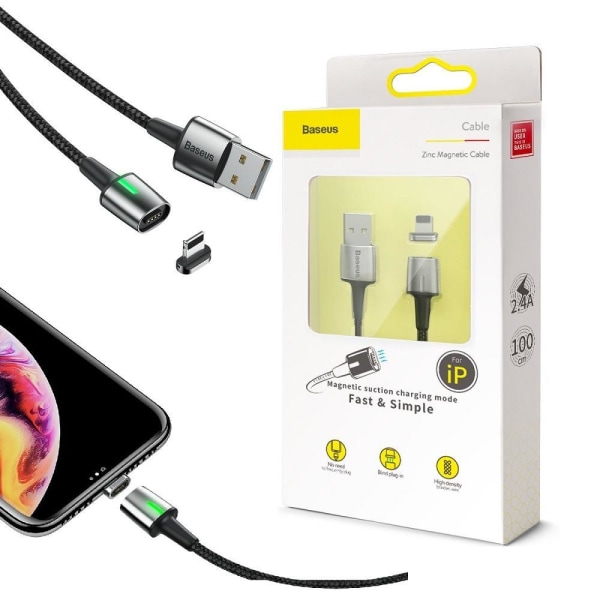 Magnetic iPhone Lightning Laddningskabel för iPhone / iPad 100cm Svart