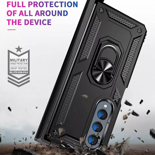 Samsung Galaxy Z Fold 4 - Shockproof Ring Armor Stand Slimmt mobilskal Svart Black