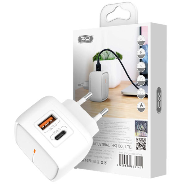 18W PD USB-C Snabbladdare för iPhone 11/12/13/14, Samsung Vit