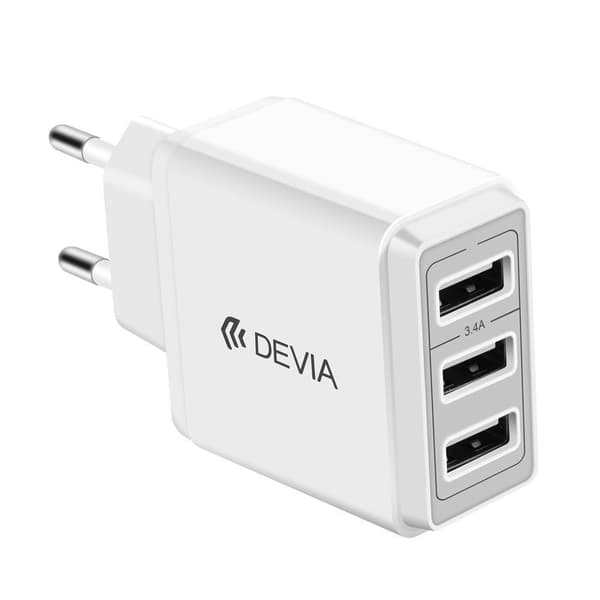 3xUSB Snabbladdning 3.4-Amp Väggladdare, iPhone, Samsung Vit