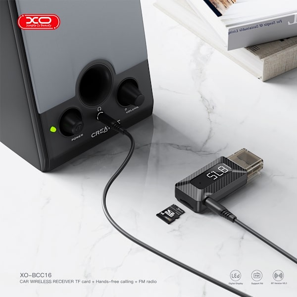 XO USB Bluetooth-sändare, FM sändare, handsfreesamtal Svart