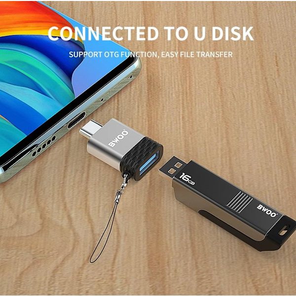 BAWOO USB-C till USB OTG-Converter Adapter Kontakt grå