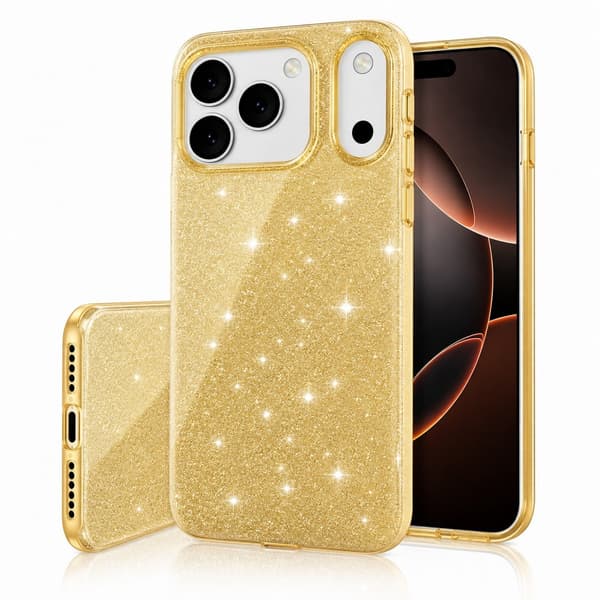 iPhone 18 Pro Max / iPhone 17 Pro Max - 3in1 Glitter Elegant Mjuk Skal Guld Guld