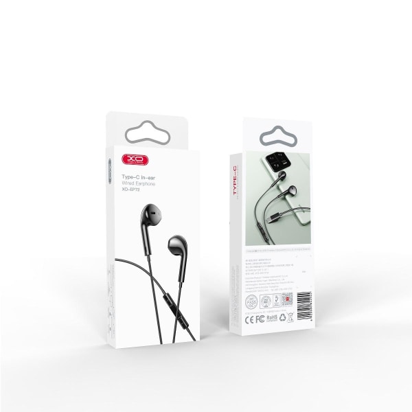 USB-C Kontakt In-Ear Hörlurar med Mikrofon Samsung /Android -XO Svart