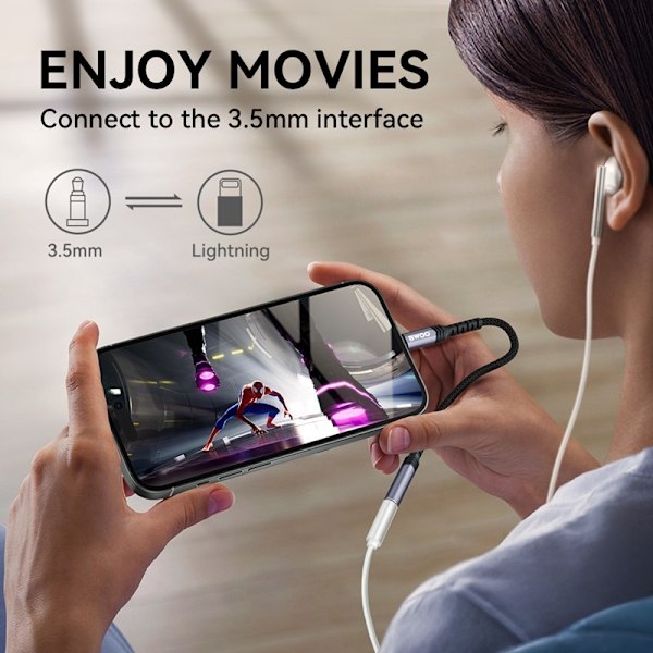 Lightning till 3,5 mm Aux Audio Jack Adapter för iPhone Mobiler - Svart Svart