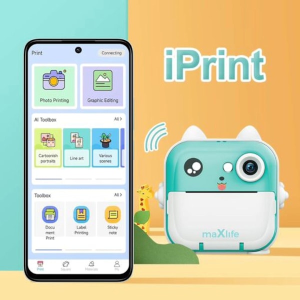 Maxlife Digitalkamera för Barn Med Thermal Skrivare Bluetooth 4.0 MXPC-100 Rosa Rosa