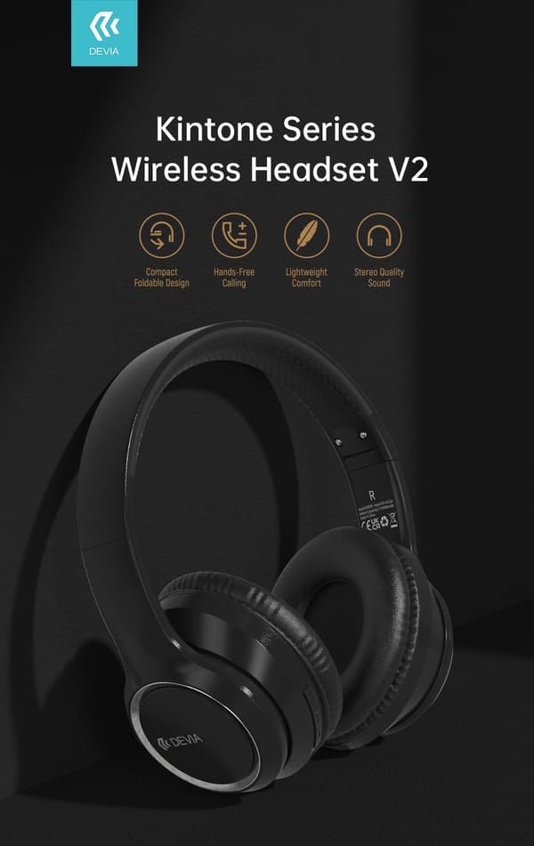 Trådlösa Bluetooth HD 40mm hörlurar Devia Kintone Vikbara On-Ear - Blå Blå