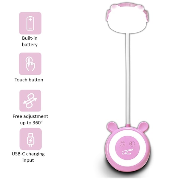 Teddy bear LED Skrivbord/nattlampa 3W, 3000/4500/6000K, justerbar, 1200mAh Rosa Rosa