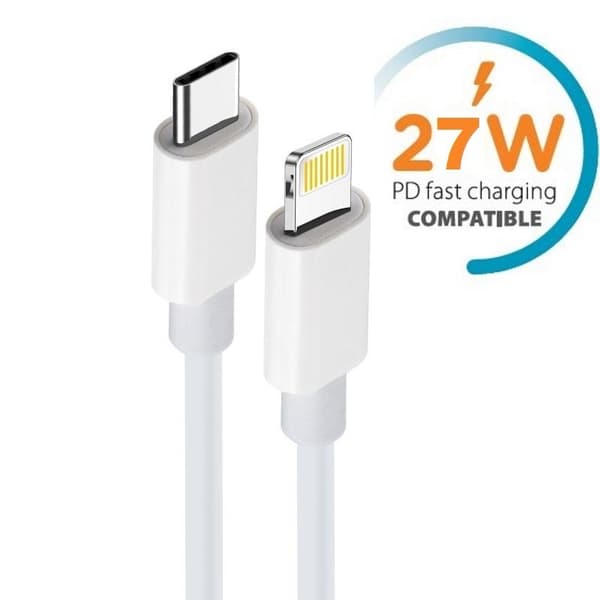 27W Snabbladdning iPhone PD kabel för iPhone 11/12/13 / 14 Vit