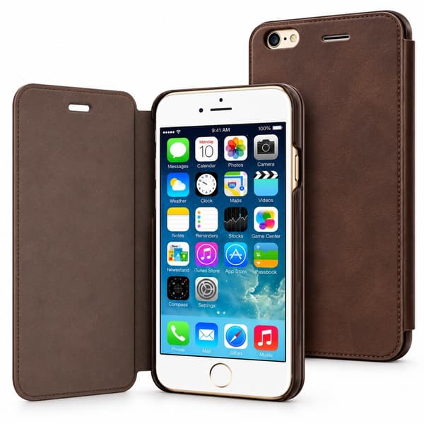 iPhone 6 / 6s - Eco-Läder Toppkvalitet Slim Flip Case - Brun Brun