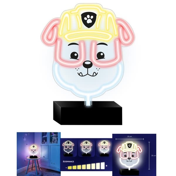 Paw Patrol Neon LED Rubble – 25×25 cm med Stativ & USB-ström multifärg