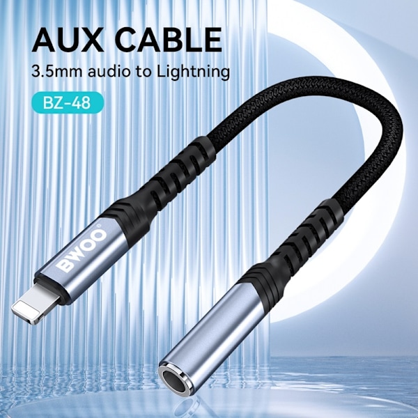 Lightning till 3,5 mm Aux Audio Jack Adapter för iPhone Mobiler - Svart Svart