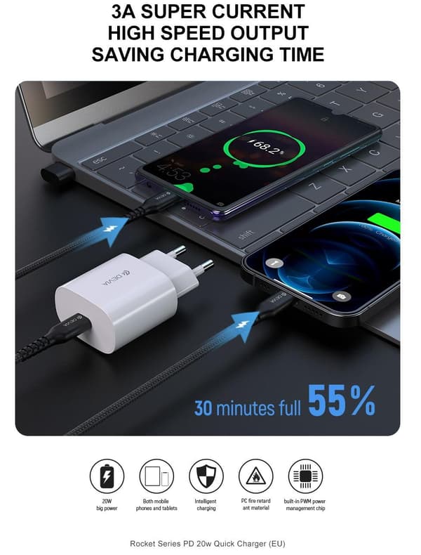 iPhone 18/17/116/15 kompatibel 20W Snabbladdare PD USB-C Vit