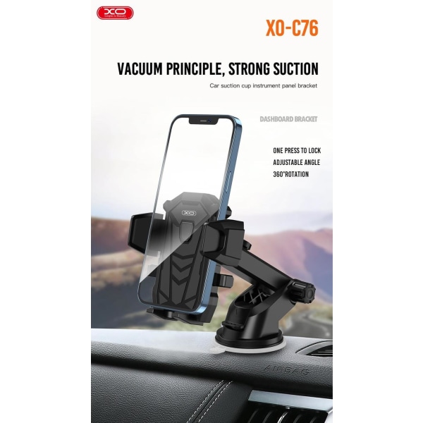 XO Mobil Bilhållare Med sugkopp Universal - SVART Black