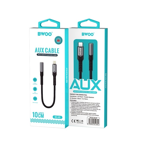 Lightning till 3,5 mm Aux Audio Jack Adapter för iPhone Mobiler - Svart Svart