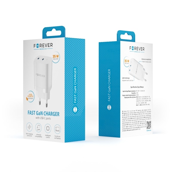 35W QC Snabbladdare PD 2XUSB-C för iPhone 11/12/13/14/15 Samsung Vit