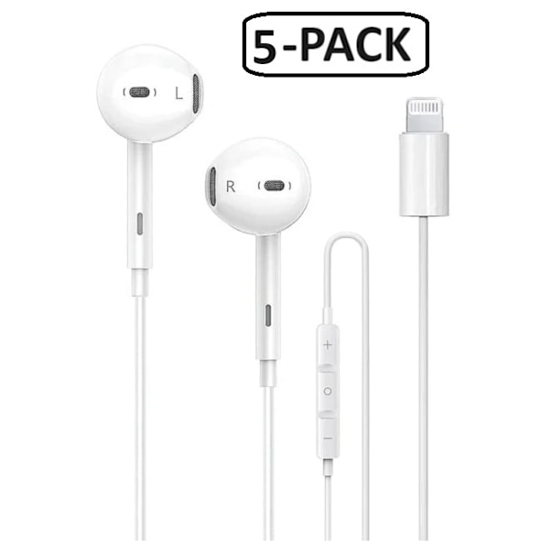 5-PACK in-ear hörlurar Lightning för iPhone, iPod Vit