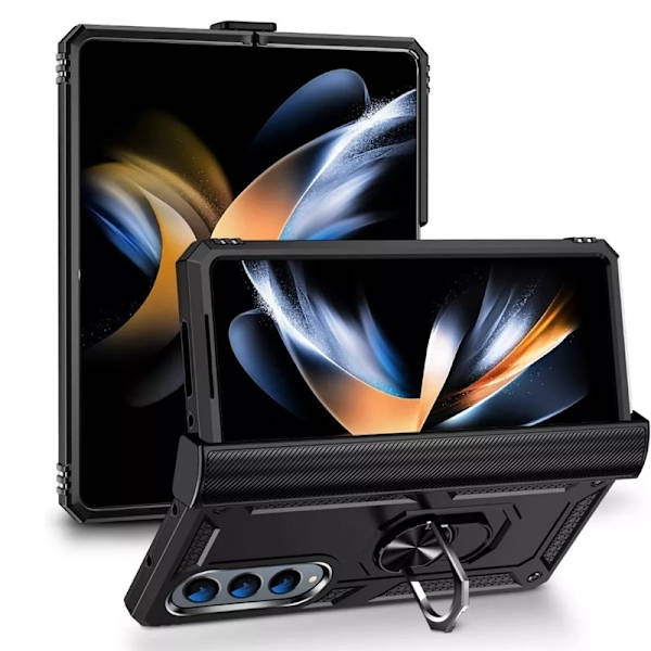 Samsung Galaxy Z Fold 4 - Shockproof Ring Armor Stand Slimmt mobilskal Svart Black