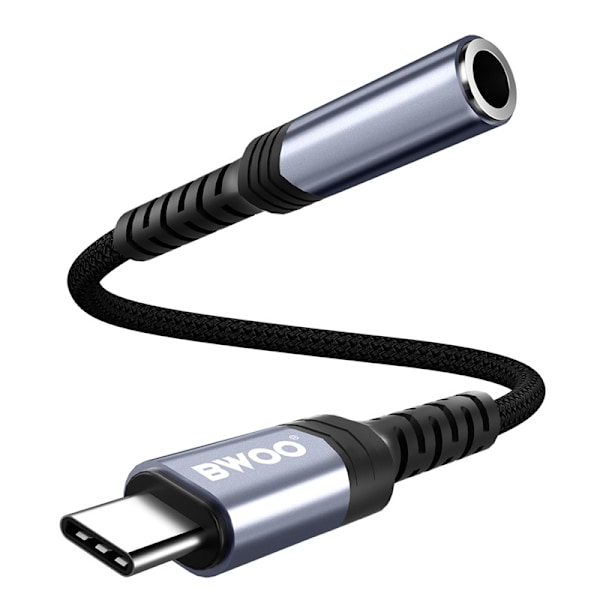 BWOO USB-C till 3.5mm Audio Adapter Samsung/Andriod, iPhone 15/16 Mobiler - Svart Svart