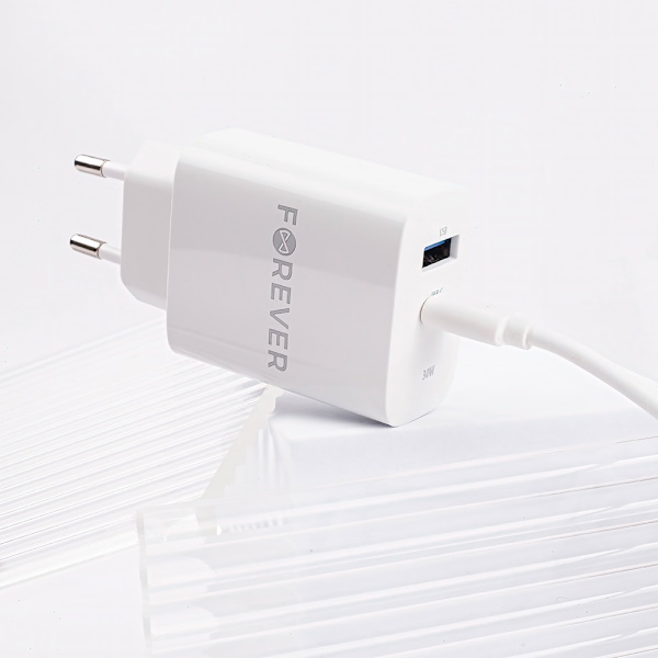 QC USB-C 30W PD Snabbladdare för iPhone 11/12/13/14/15 Samsung Vit
