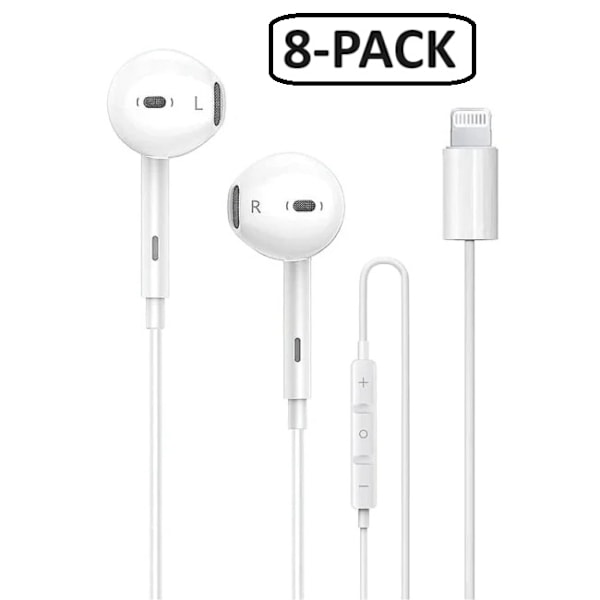 8-PACK in-ear hörlurar Lightning för iPhone X/11/12/13/14 Vit
