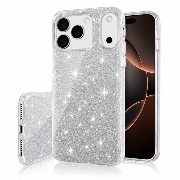 Skal för iPhone 18 Pro Max / iPhone 17 Pro Max -3in1 Glitter Elegant Mjuk Silver Silver