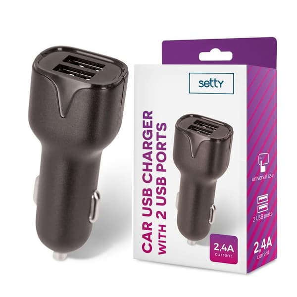 2XUSB Snabbladdning Billaddare 2,4Amp iPhone/Android Svart