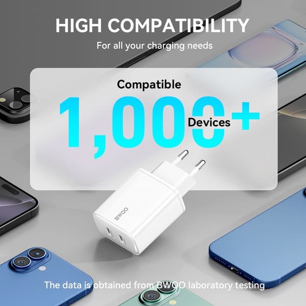 iPhone 18/17/116/15, iPad  kompatibel 35W Snabbladdare PD Dual USB-C Vit