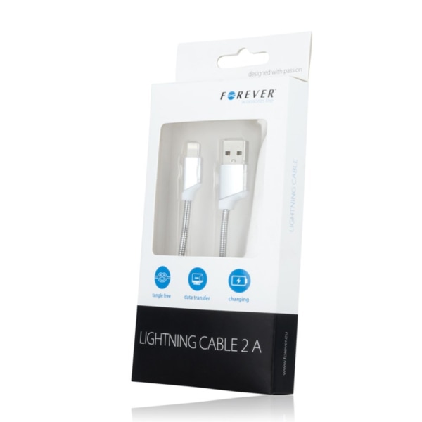 Snabbladdning Lightning kabel för iPhone / iPad - 2Amp Silver