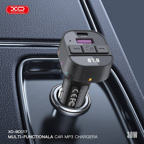 XO Bluetooth FM Sändare med 1 X USBC, 2XUSB Billaddare Svart