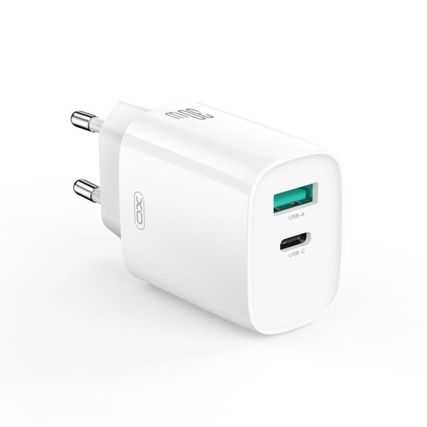 Snabbladdare 30W för iPhone / Samsung  Dual Port USB-C med USB-C Kabel Vit