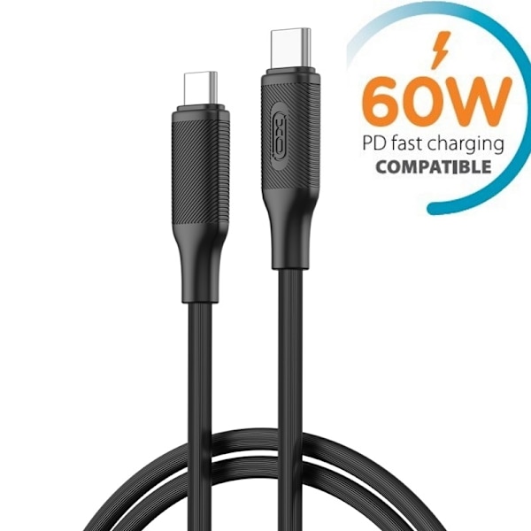 Snabbladdning 60W USB-C till USB-C PD kabel Samsung, iPhone15/16 Svart