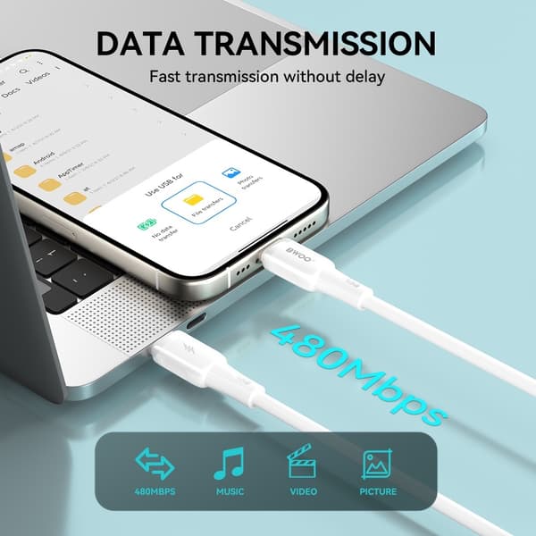 27W iPhone Snabbladdning USB-C till Lightning Kabel Dataöverföring 480Mbps Vit
