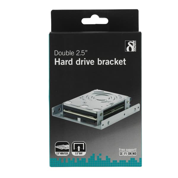 DELTACO Monteringsram 2x2.5" till 3.5" HDD/SSD – Intern Adapter, Silver (RAM-8A) Silver