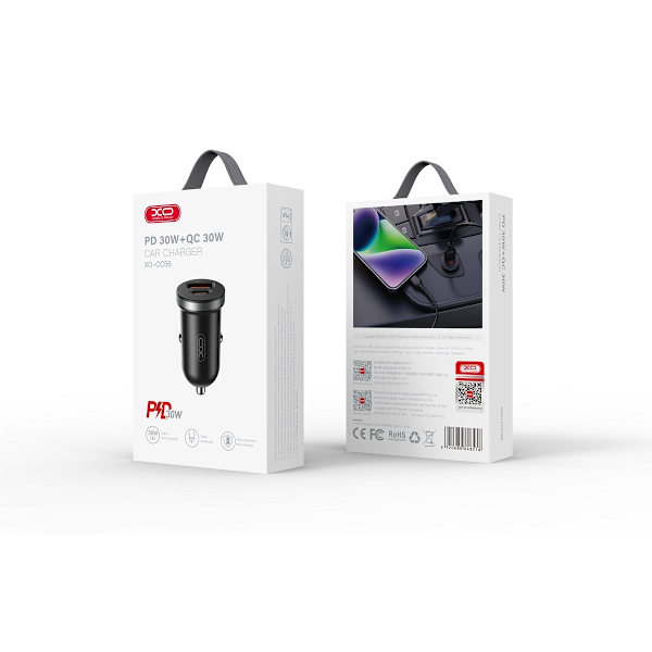 XO 30W USB-C PD / USB QC3.0 Billaddare -för iPhone, Samsung Svart