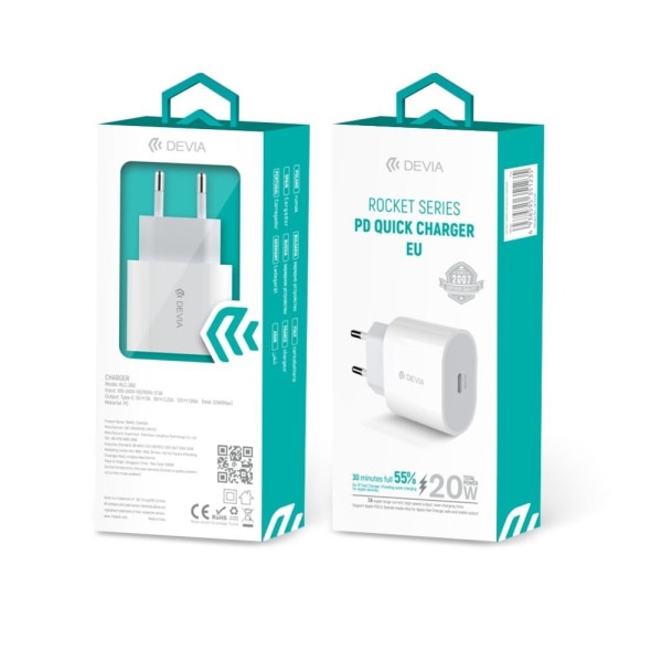 20W USB-C Snabbladdare PD för iPhone 11/12/13/14, Samsung Vit