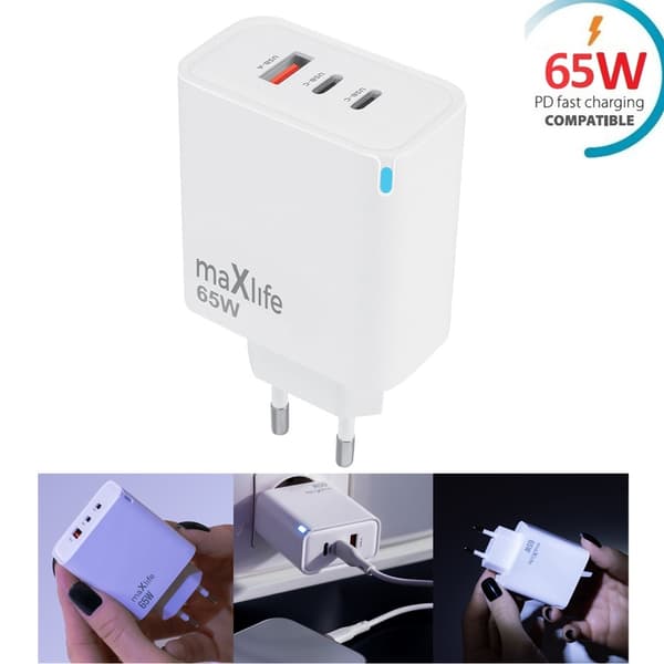 iPhone 18/17/116/15 kompatibel 65W Snabbladdare PD 2XUSB-C + USB Vit