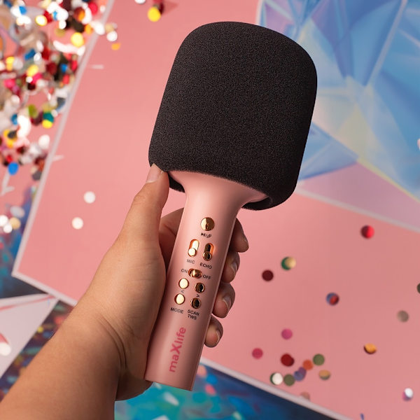 Maxlife MXBM-600 Karaoke Trådlös Mikrofon med Bluetooth-högtalare - Rosa Rosa